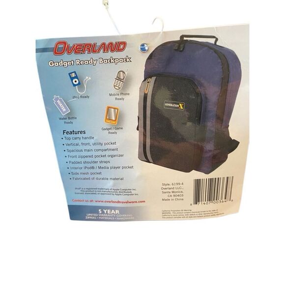 Overland Generation X Backpack Blue New With Tags School Hiking Laptop Bag - Picture 4 of 10